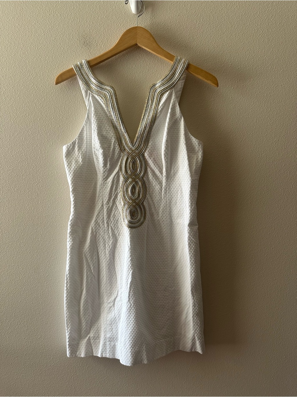 Lilly Pulitzer Valli shift dress resort white gold embroidered sz 8 style 003064 - Picture 2 of 7